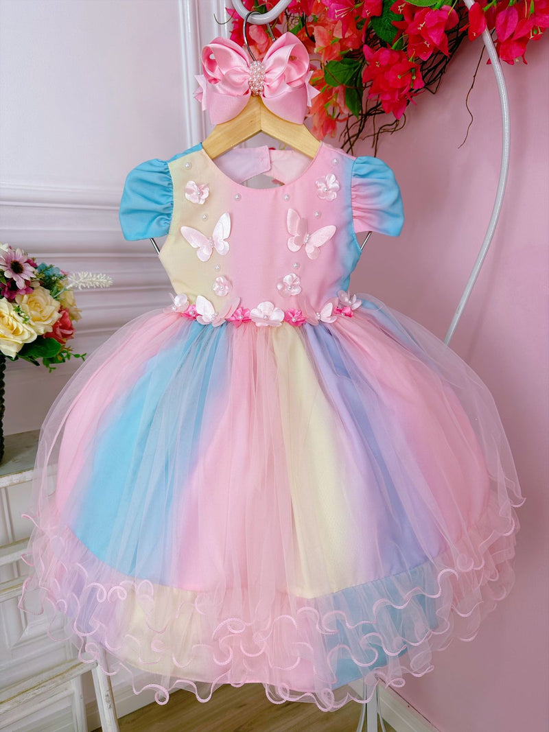 Vestido Infantil Jardim Encantado Aplique Flores Borboletas