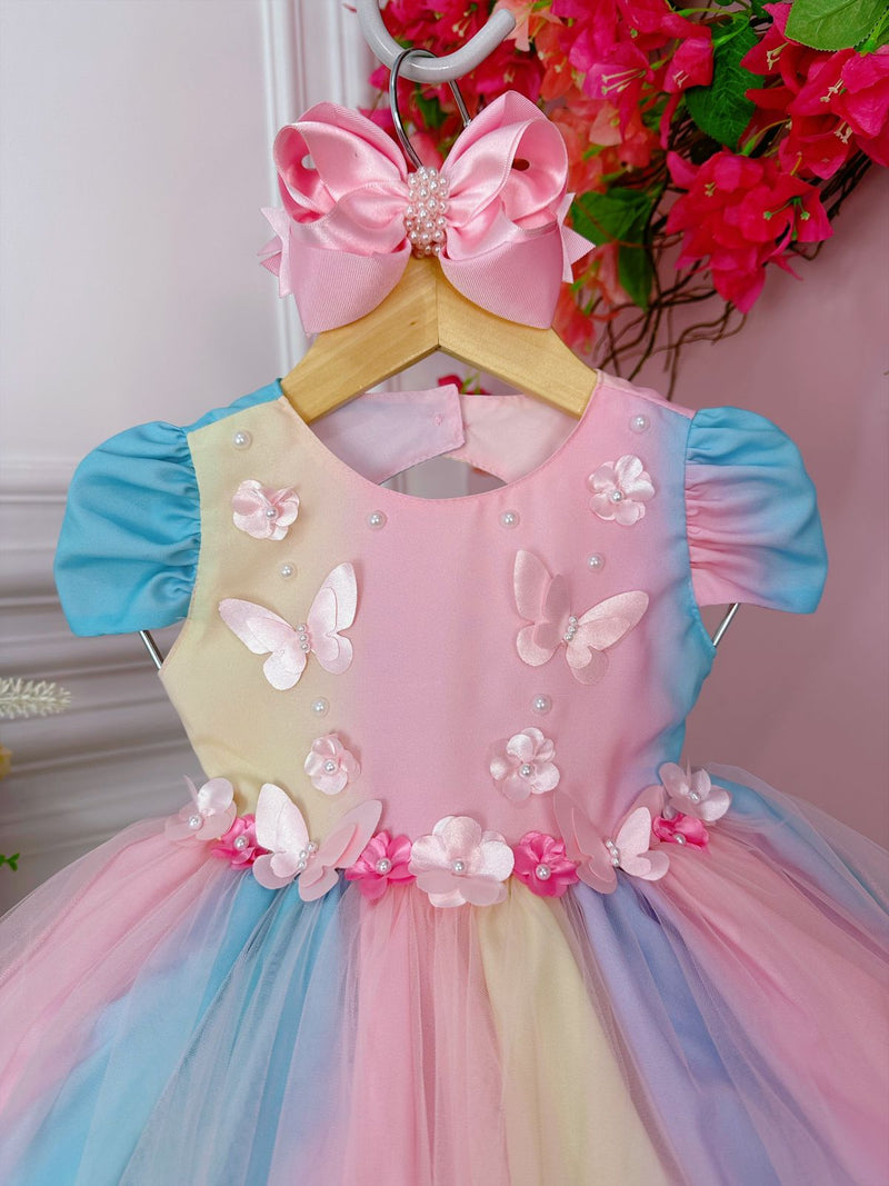 Vestido Infantil Jardim Encantado Aplique Flores Borboletas