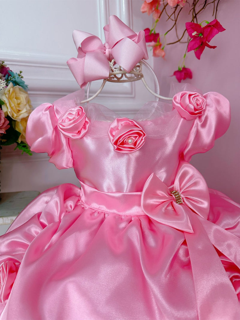 Vestido Infantil Princesa Aurora Com Aplique de Flores