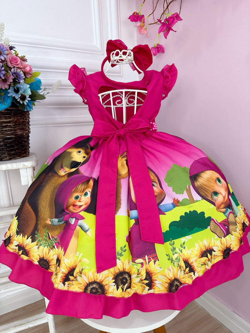 Vestido Infantil Masha e o Urso na Floresta C/ Tiara Strass