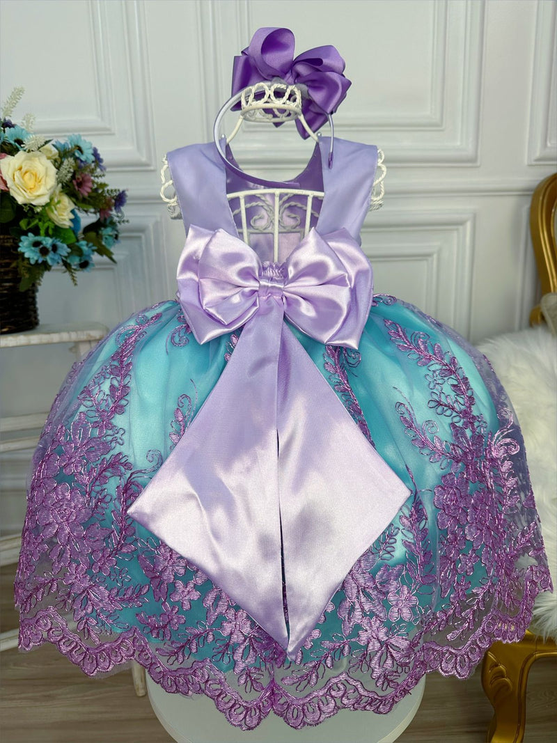 Vestido Infantil Ariel Princesa C/ Renda e Cinto de Pérolas