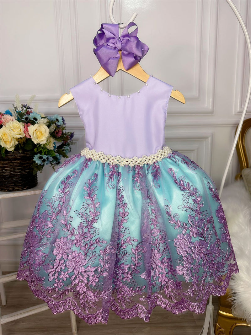 Vestido Infantil Ariel Princesa C/ Renda e Cinto de Pérolas