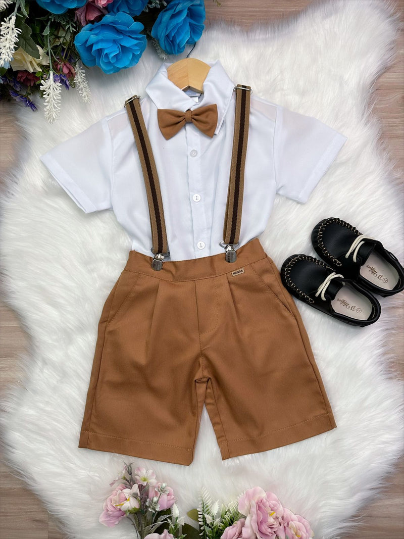 Conjunto Social Short Camisa Gravata Susp. Caramelo Escuro (3439CA)