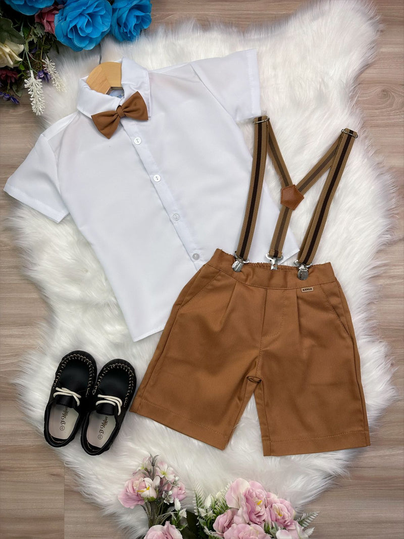 Conjunto Social Short Camisa Gravata Susp. Caramelo Escuro (3439CA)