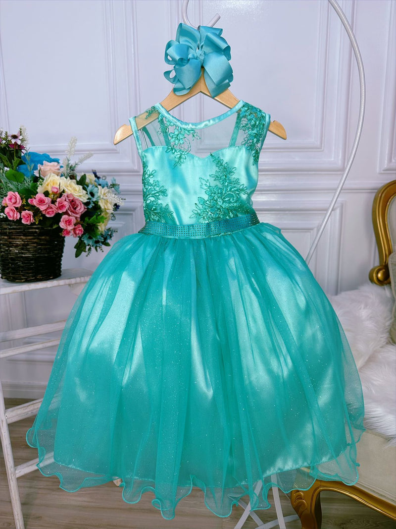 Vestido Infantil Verde Renda Realeza e Tule C/ Glitter