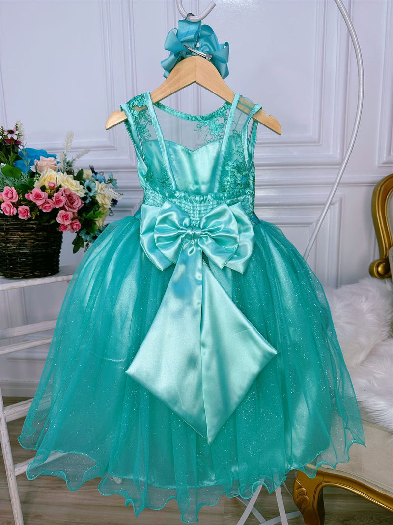 Vestido Infantil Verde Renda Realeza e Tule C/ Glitter