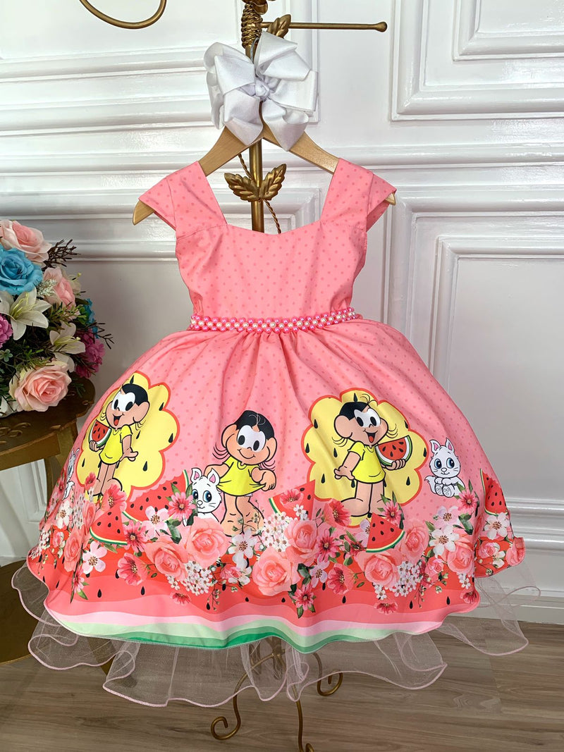 Vestido Infantil Magali Rosa Chiclete Flores Festa Luxo (black)