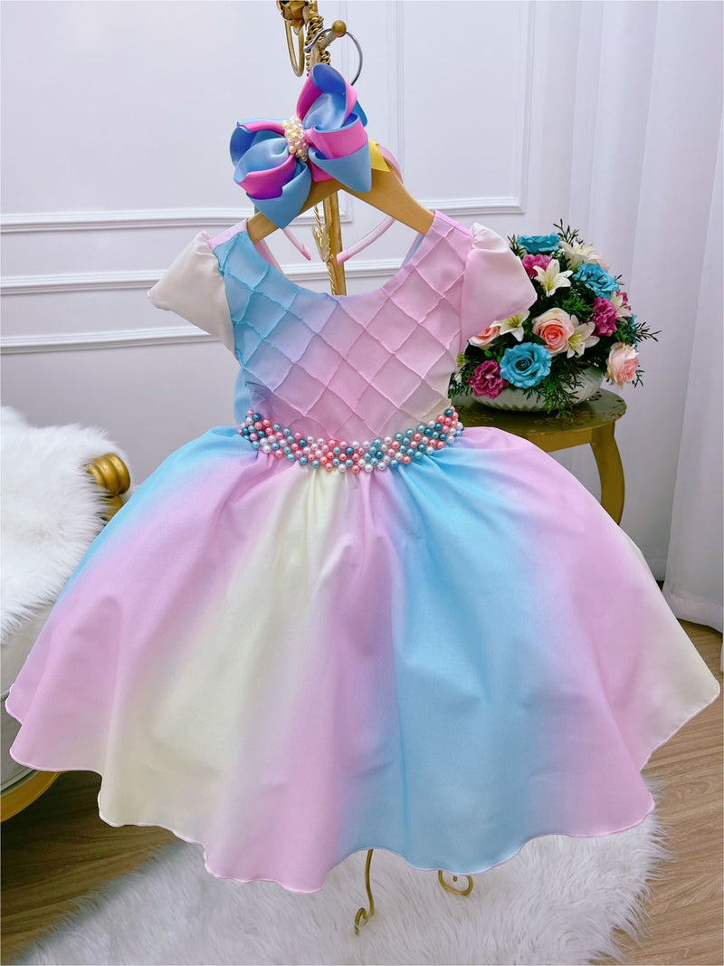 Vestido Infantil Chuva de Amor Colorido Circo Cinto Pérolas (DLXCA)