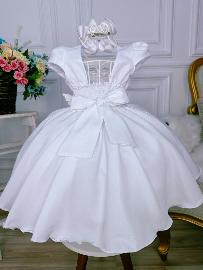 Vestido Infantil Branco C/ Aplique de Borboletas Pérolas