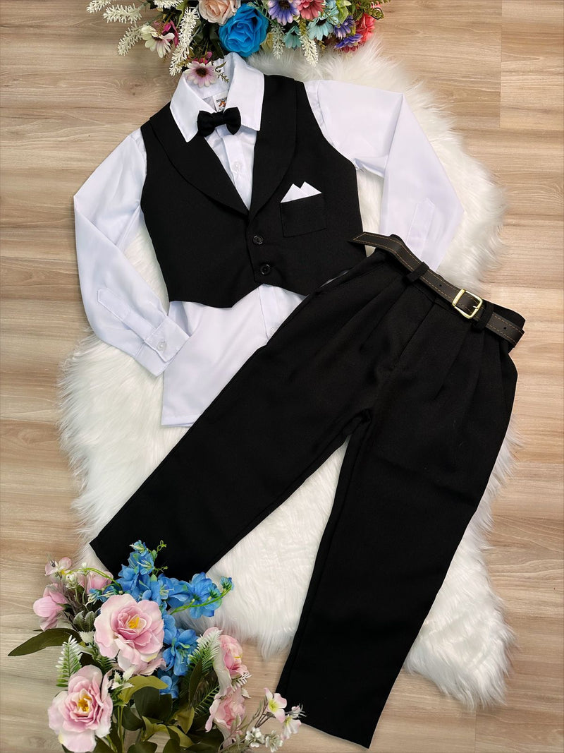 Conjunto Social Colete Calça Gravata Preto e Camisa Branca