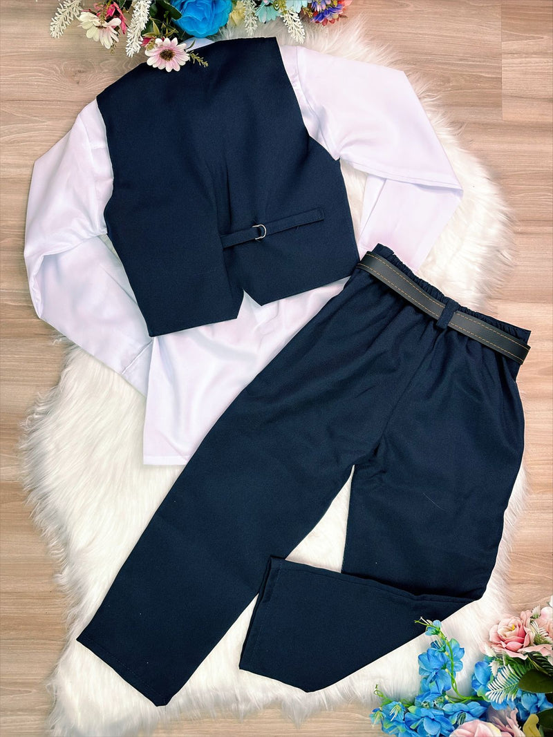 Conjunto Social Colete Calça Azul Marinho e Camisa Branca