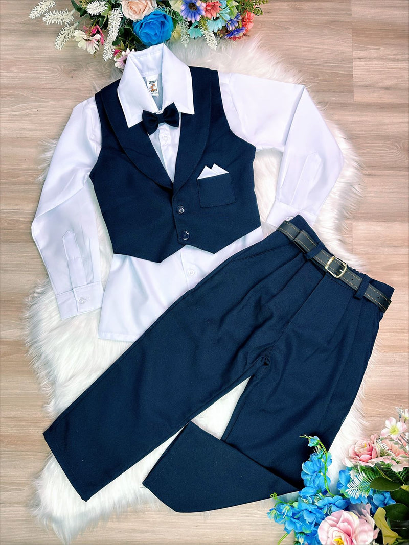 Conjunto Social Colete Calça Azul Marinho e Camisa Branca