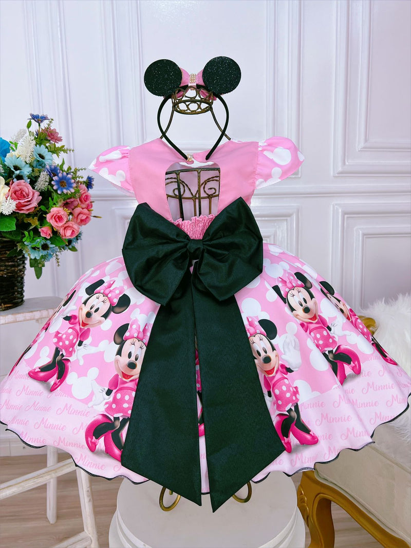 Vestido Infantil Minnie Rosa Com Pérolas Festas