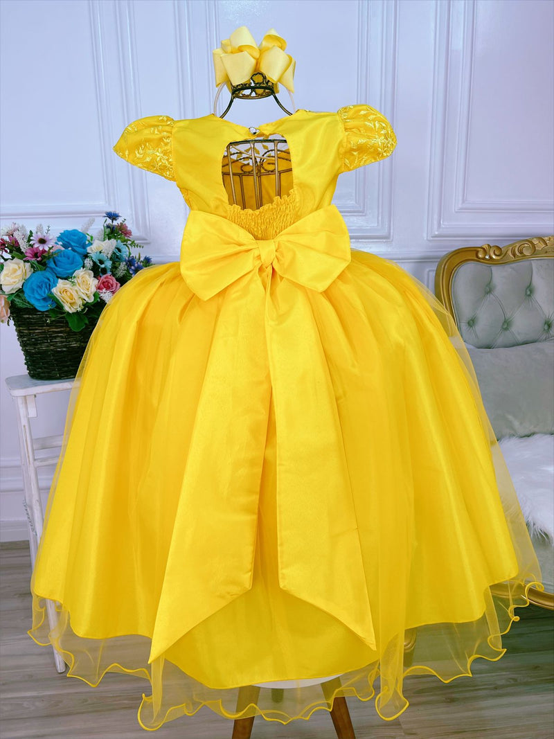 Vestido Infantil Amarelo Damas Honra Casamento Renda Pérolas