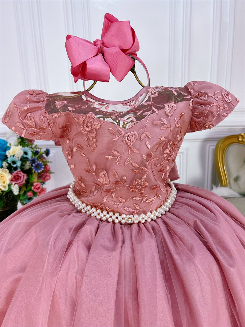 Vestido Infantil Rose Damas Honra Casamento C/ Renda Pérolas