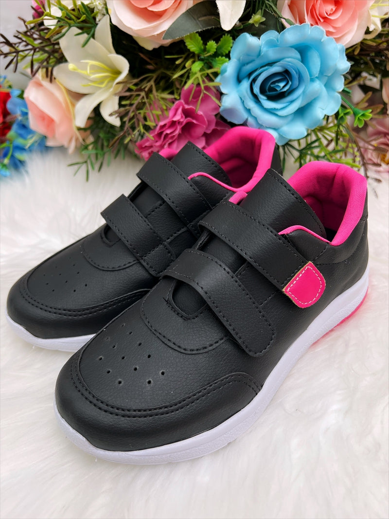 Tênis Infantil Preto e Rosa C/ Velcro Meninas