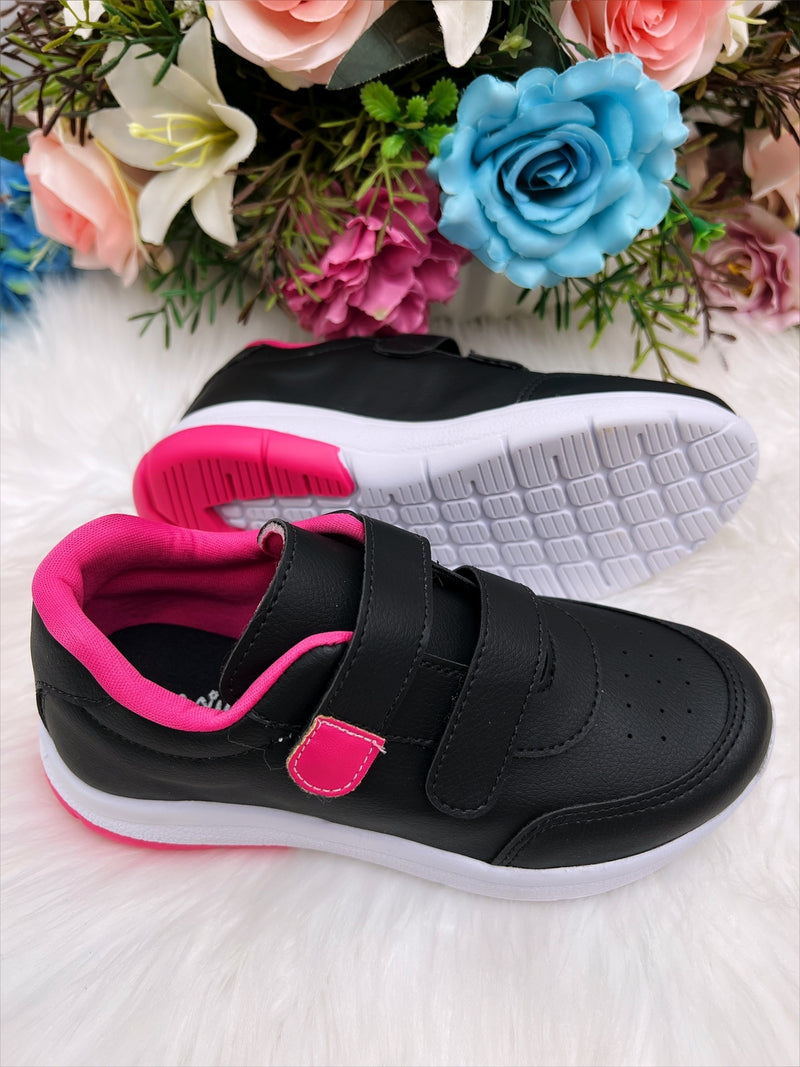 Tênis Infantil Preto e Rosa C/ Velcro Meninas