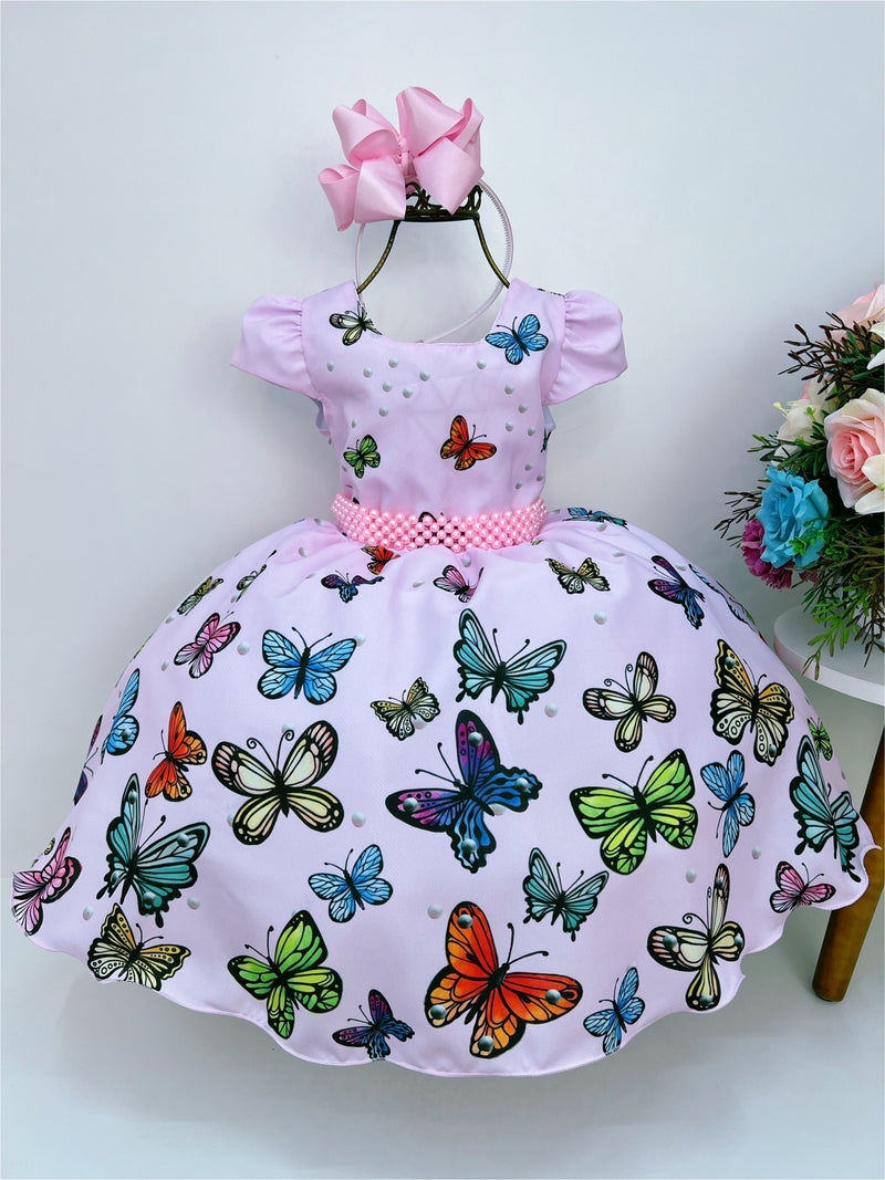 Vestido Infantil Jardim das Borboletas Rosa Luxo Cinto