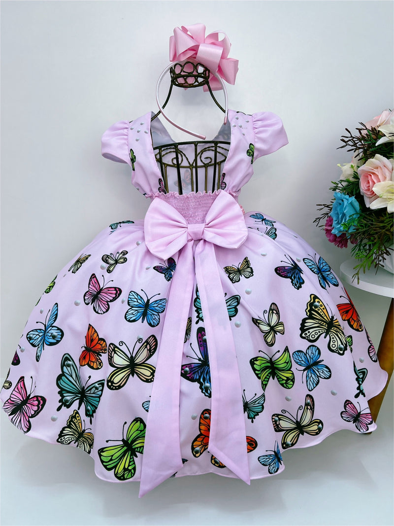 Vestido Infantil Jardim das Borboletas Rosa Luxo Cinto