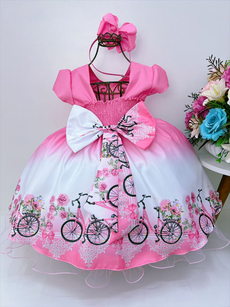 Vestido Infantil Rosa Chiclete Primavera Strass Pérolas (1630RC)