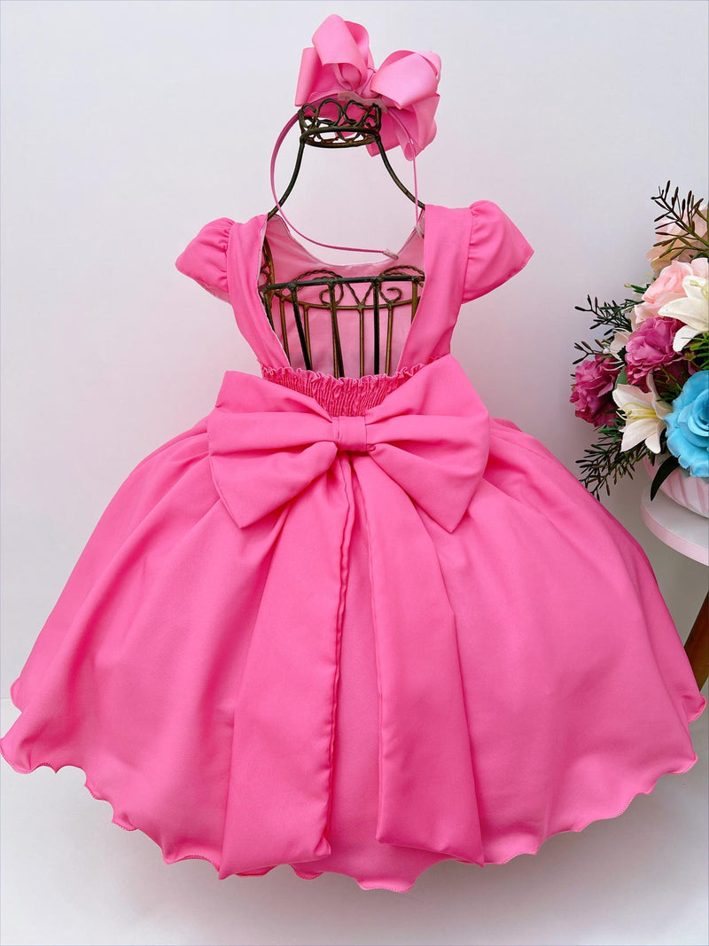 Vestido Infantil Rosa Chiclete Borboletas Pérolas Luxo