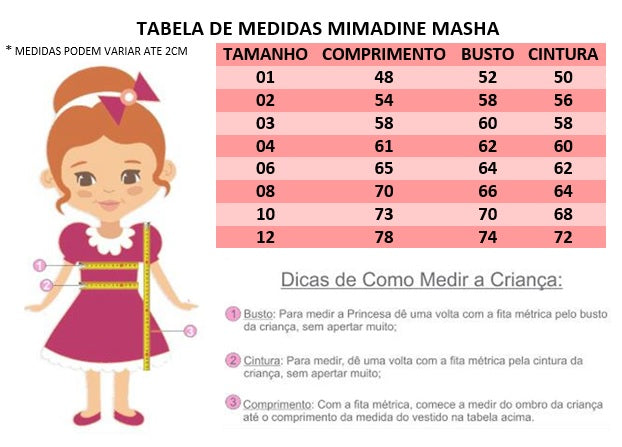 Vestido Infantil Masha e o Urso Rosa Cinto Pérolas