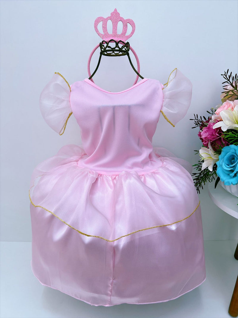 Fantasia Infantil Aurora e Bela Adormecida Rosa Com Tiara