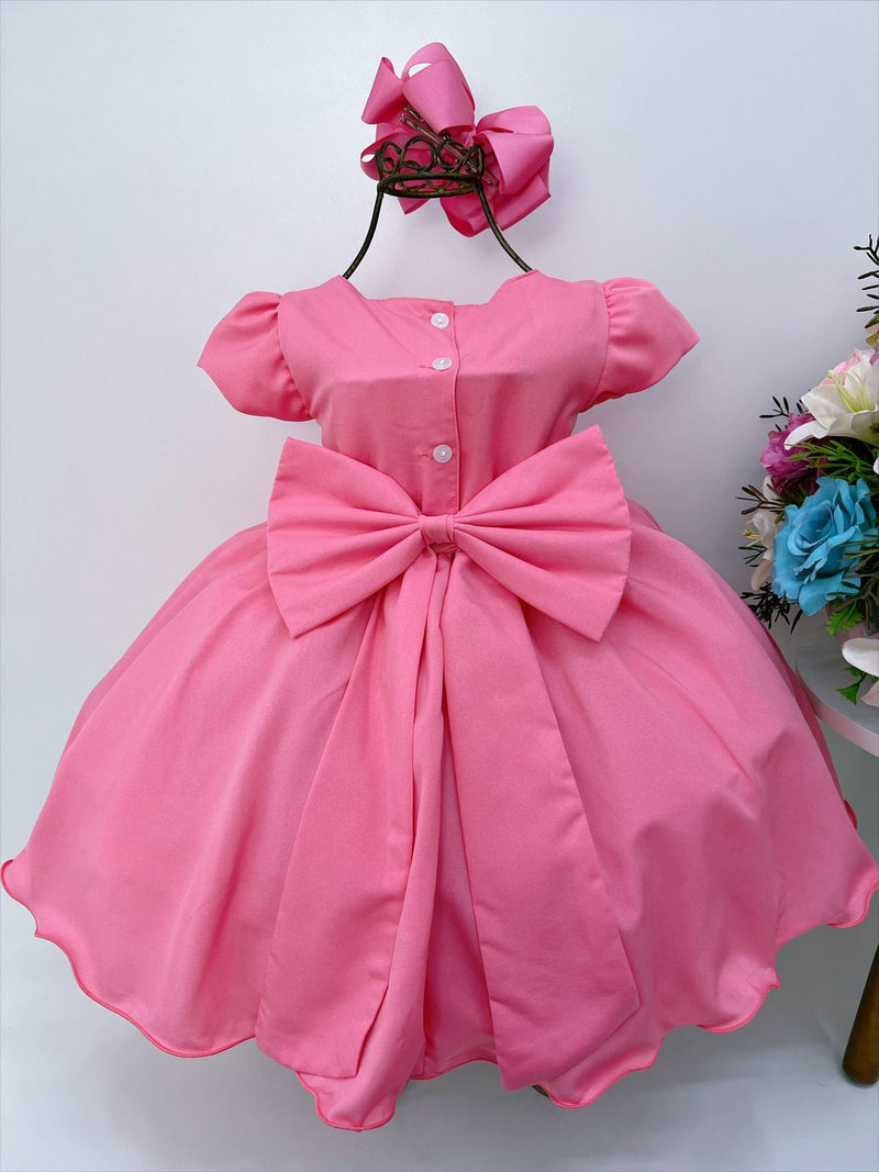 Vestido Infantil Goiaba com Broche de Flores Luxo