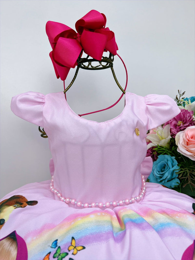 Vestido Infantil Masha e o Urso Rosa Borboletas Luxo (3104RO)