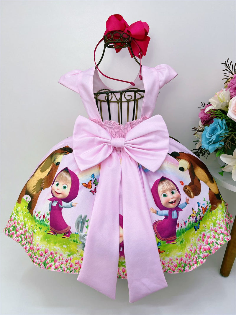 Vestido Infantil Masha e o Urso Rosa Borboletas Luxo (3104RO)