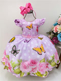 Vestido Infantil Rosa Jardim das Borboletas Cinto de Pérolas