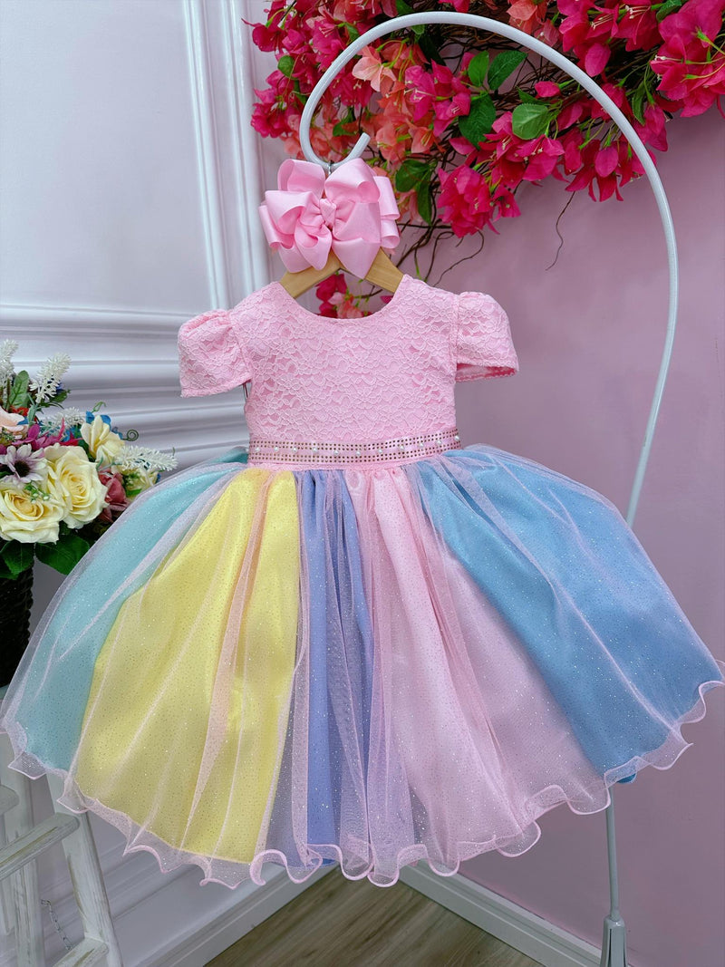 Vestido Infantil Unicórnio Chuva de Amor Arco Iris Festa