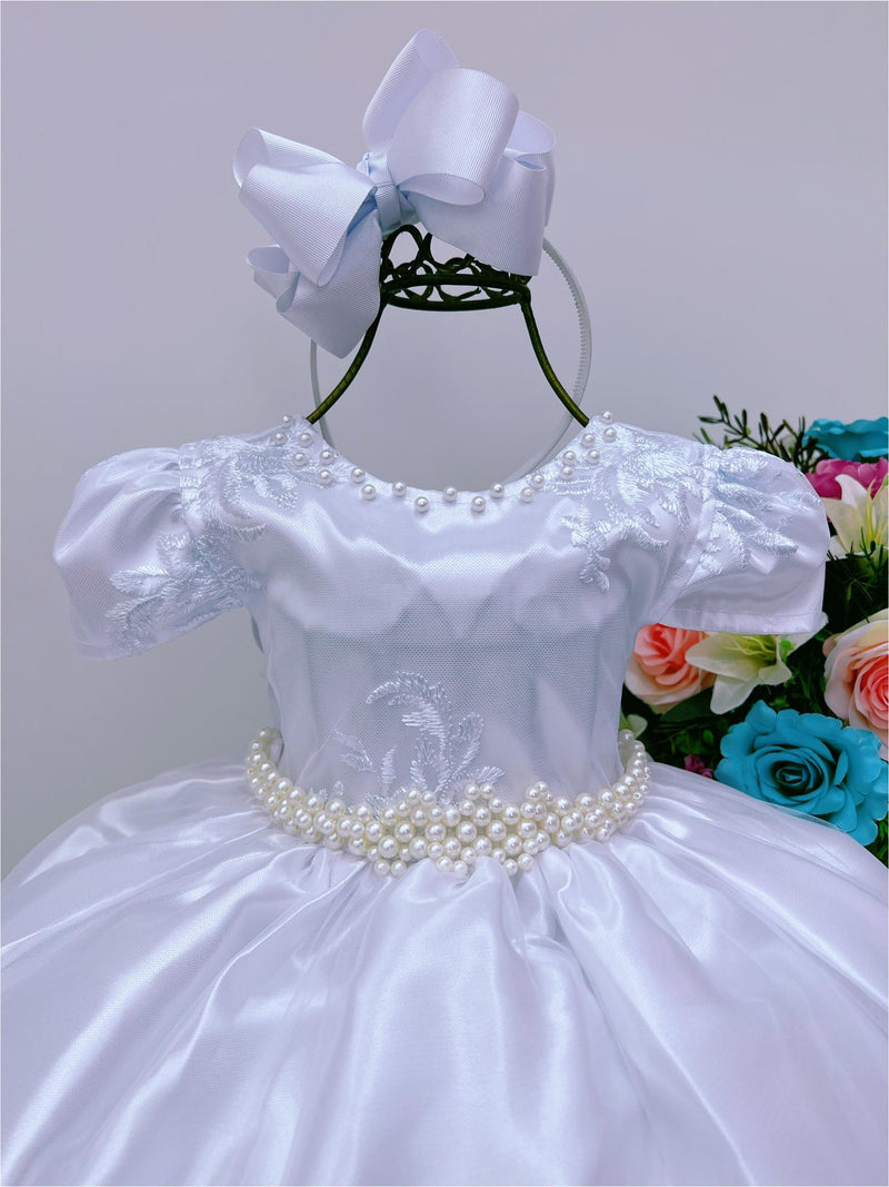 Vestido Infantil Branco Rendado Casamento Damas Luxo Pérolas