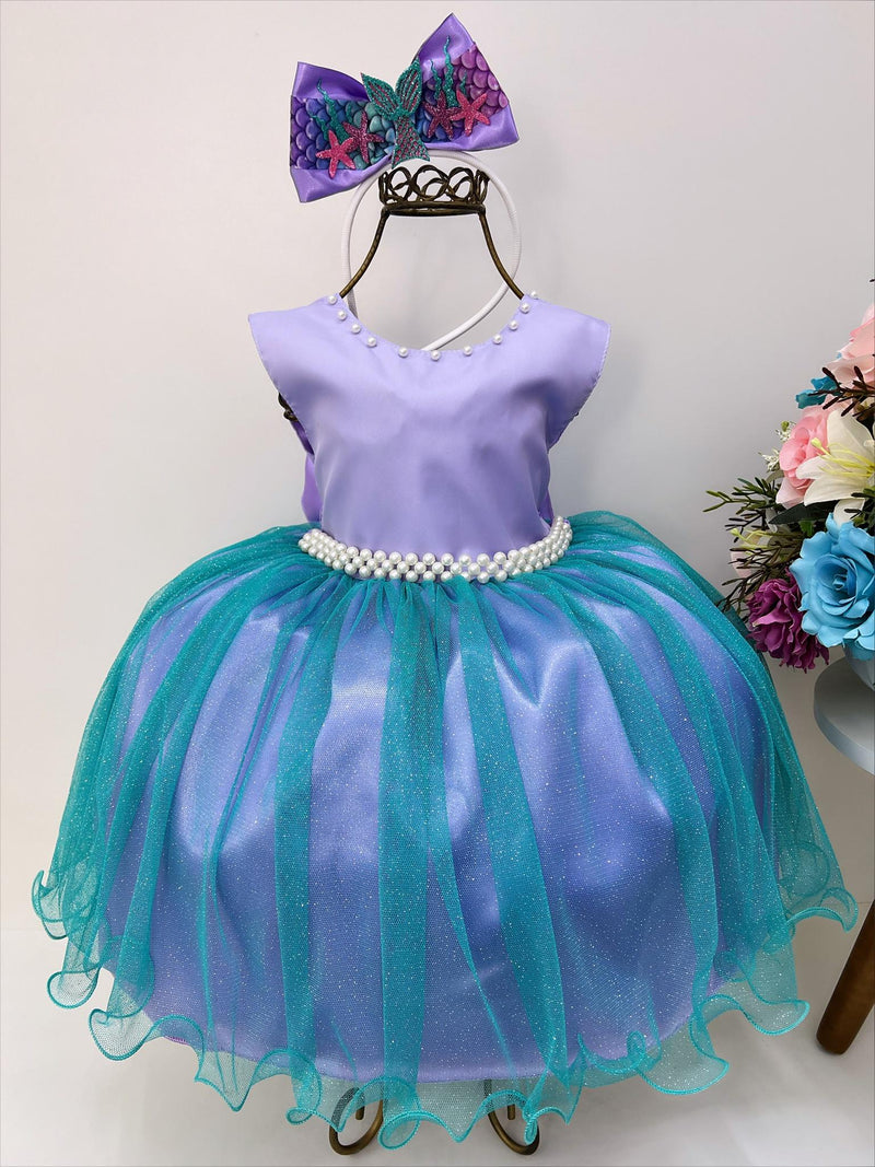 Vestido Infantil Princesa Ariel Lilás Tule Verde Luxo Pérola (2180LI)