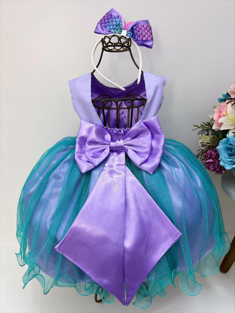 Vestido Infantil Princesa Ariel Lilás Tule Verde Luxo Pérola (2180LI)