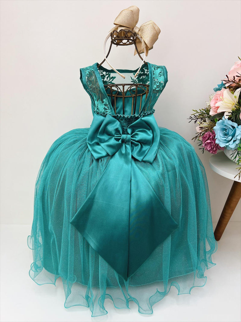 Vestido Infantil Verde Renda Tule C/ Brilho Damas Luxo