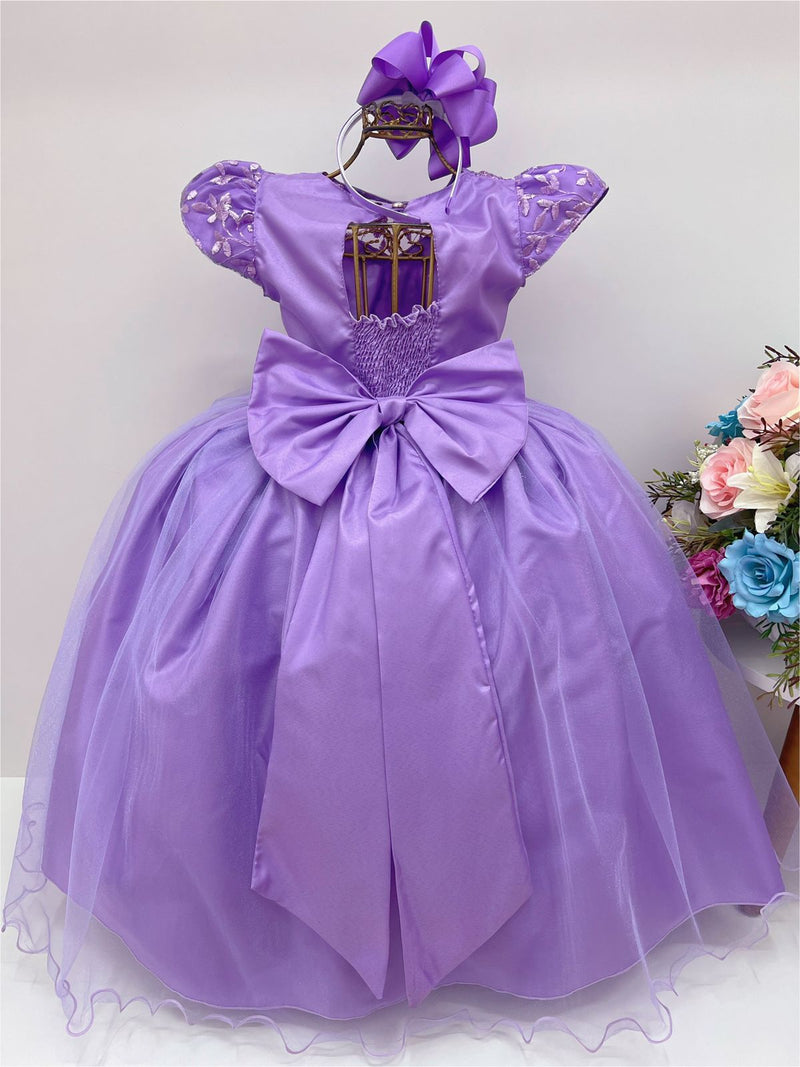 Vestido Infantil Dama Honra Lilás Casamento Renda Pérola