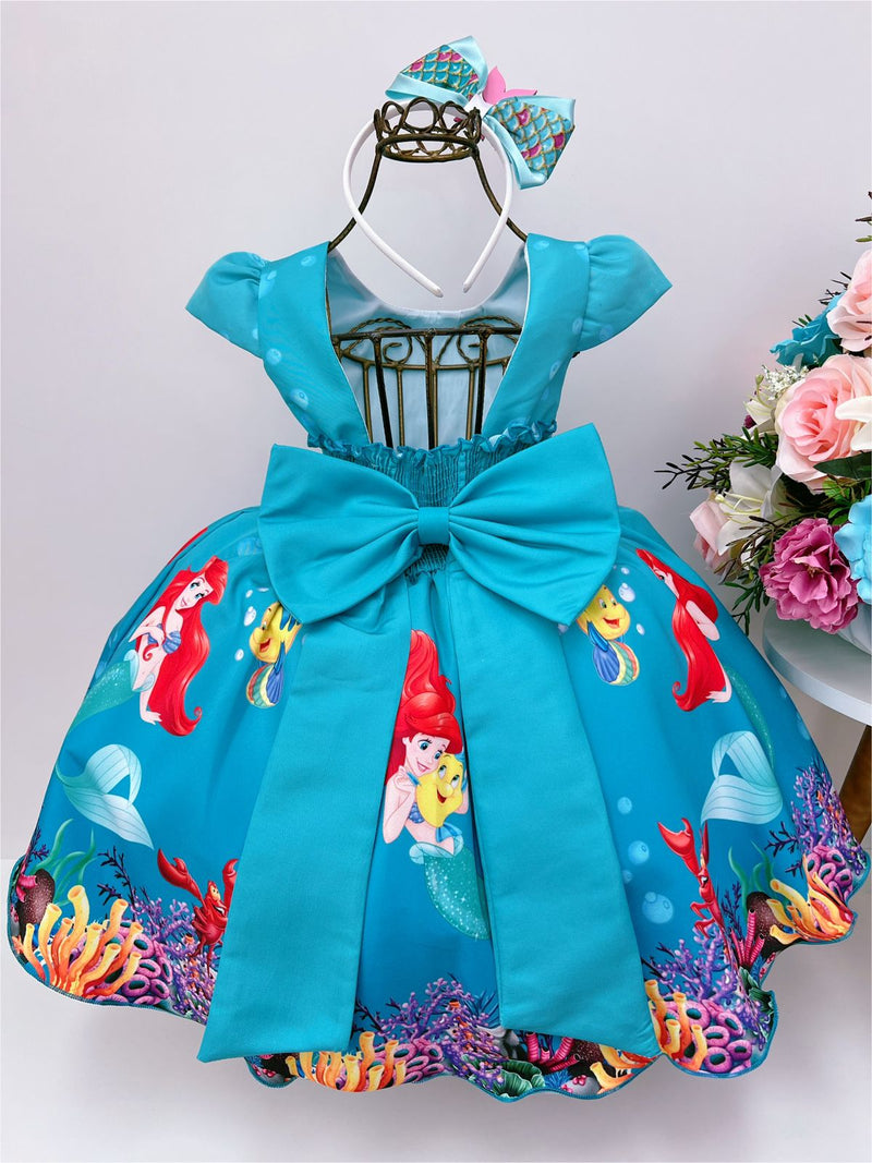 Vestido Infantil Ariel Linguado Fundo Mar Pérolas