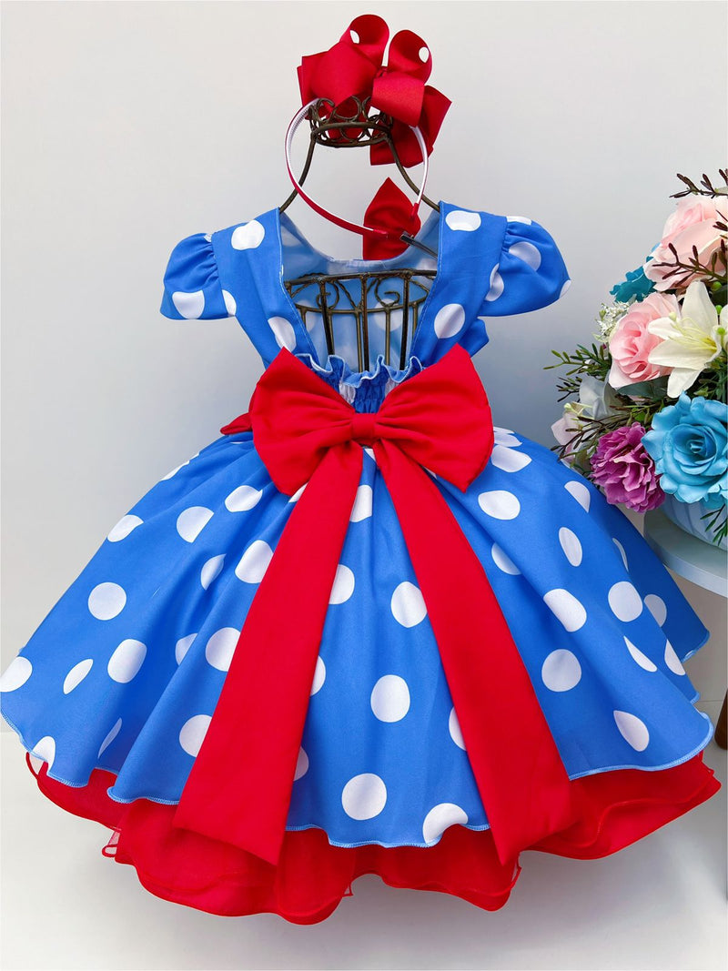 Vestido Infantil Galinha Pintadinha Azul Bolinhas Tule Laço