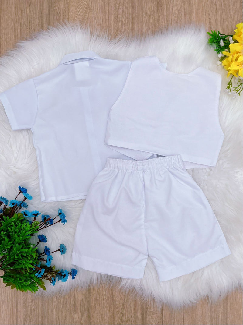 Conjunto Social Short Camisa Colete e Gravata Branco (3334B)