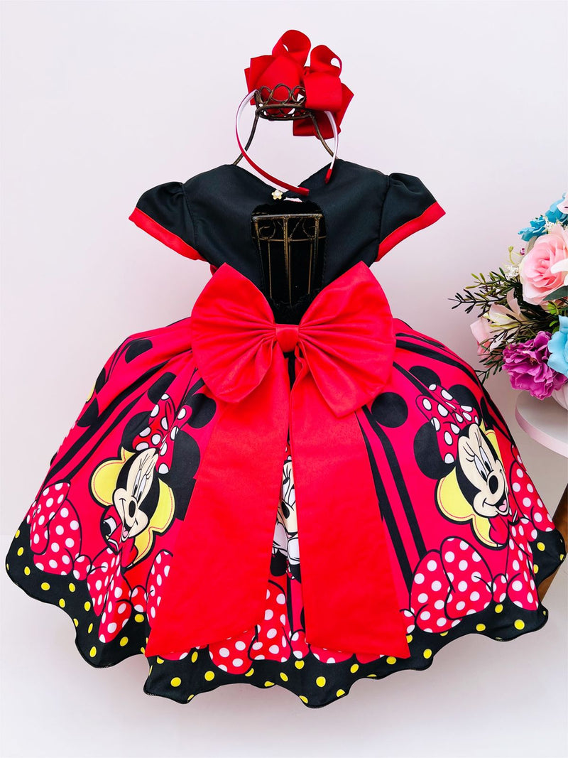 Vestido Infantil Vermelho Minnie com Cinto Pérolas Festas