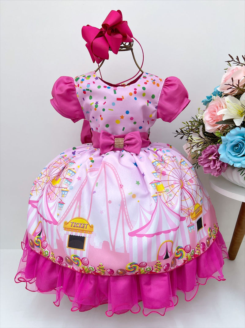 Vestido Infantil Circo Rosa Doces Luxo Festa Aniversário