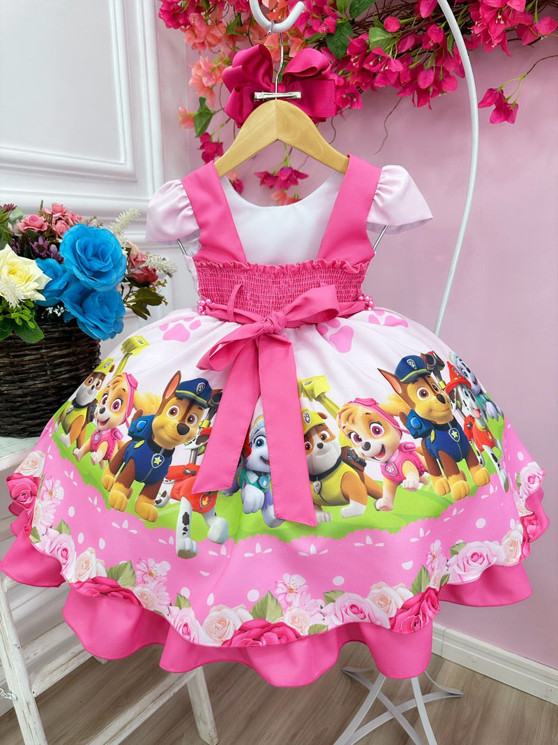 Vestido Infantil Patrulha Canina Rosa Barrado Chiclete