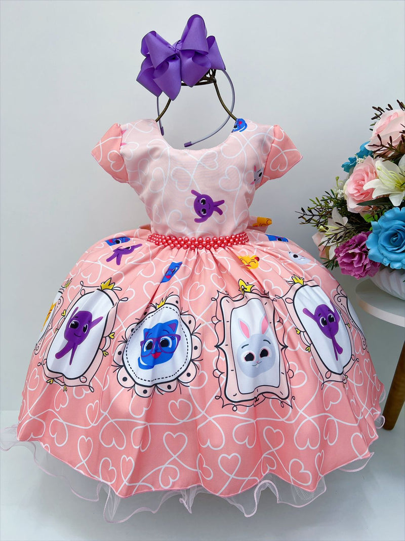 Vestido Infantil Bolofofos Rosa Pérolas Luxo