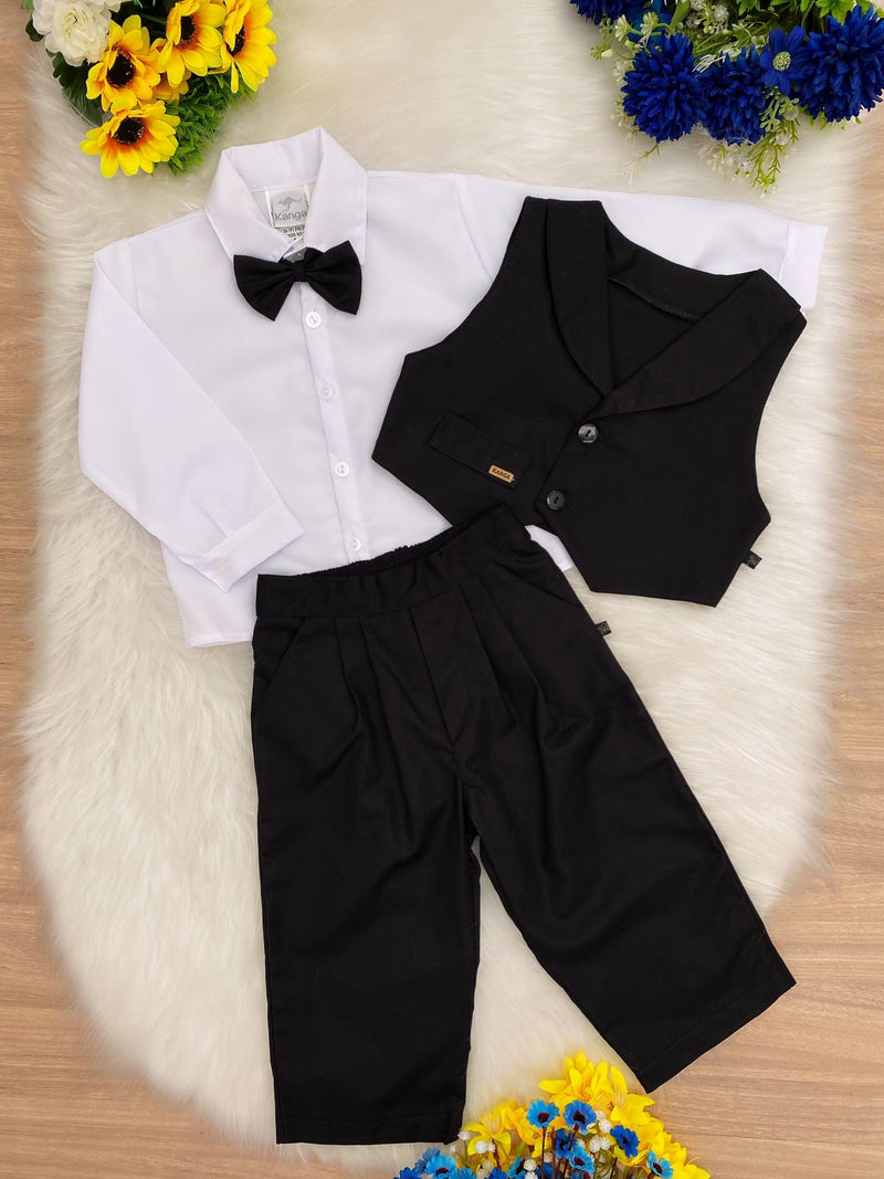 Conjunto Social Calça Camisa Colete Gravata Preto