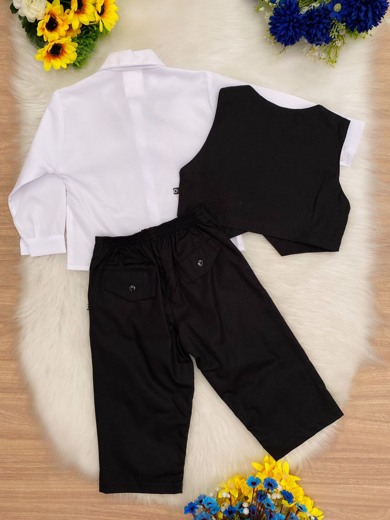 Conjunto Social Calça Camisa Colete Gravata Preto