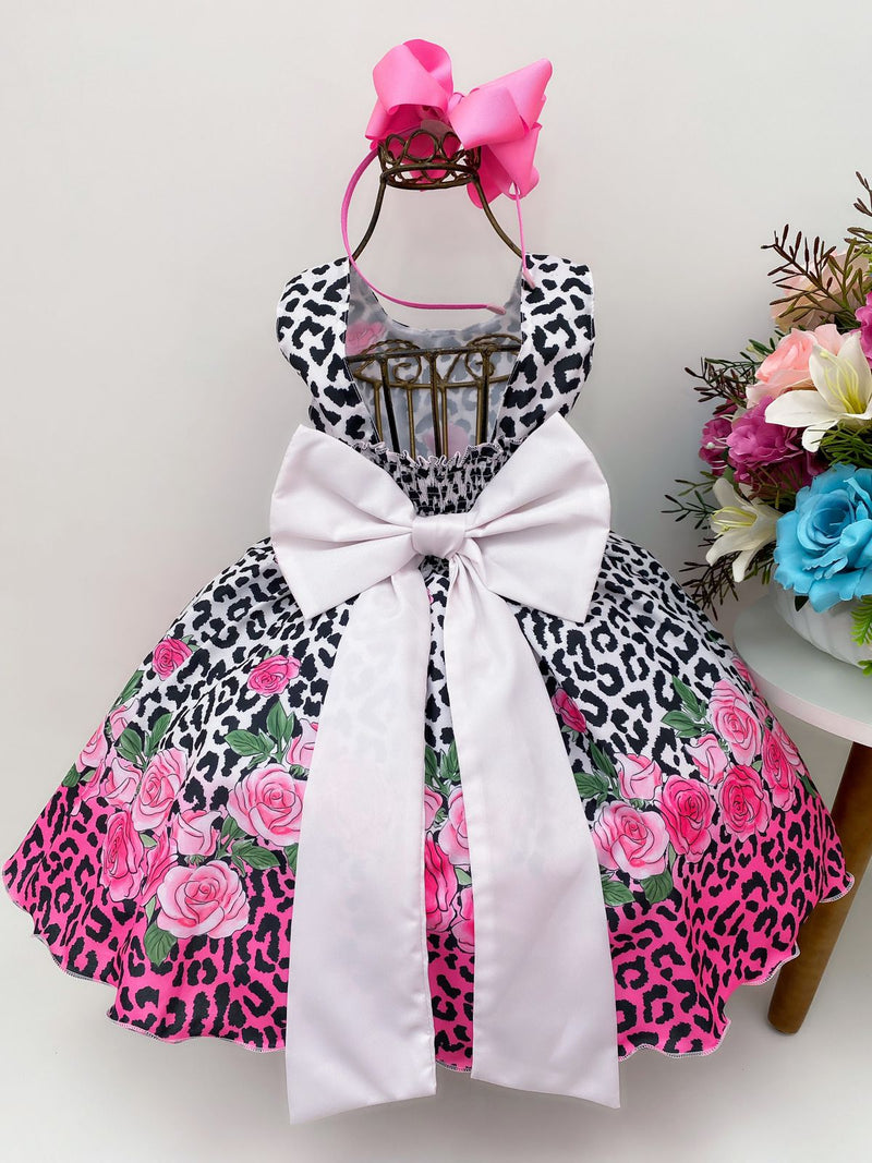 Vestido Infantil Oncinha Rosas Laço Luxo