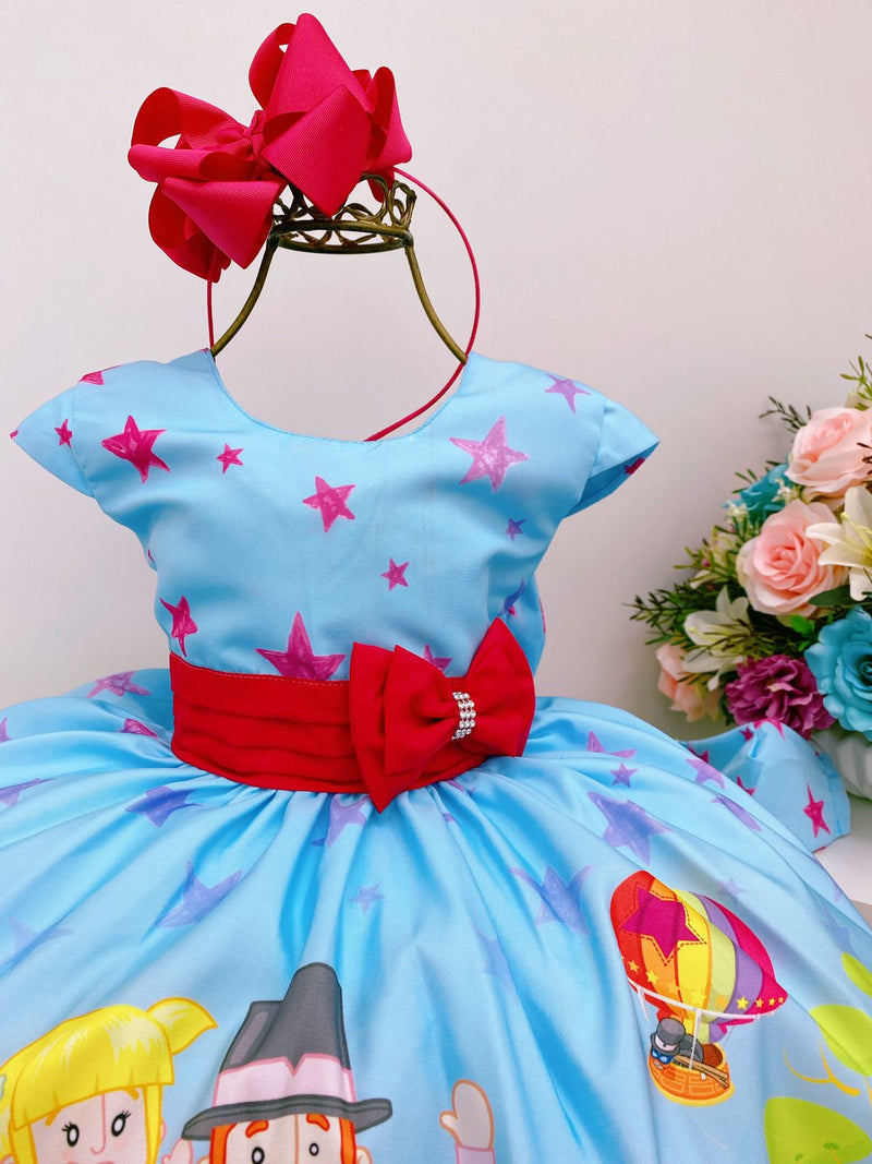 Vestido Infantil Mundo Bita Azul Rosa Estrelas Luxo