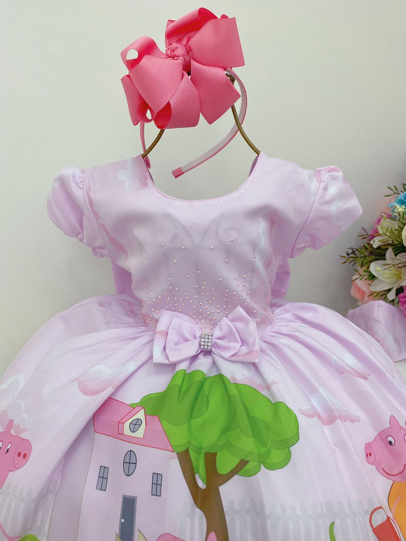 Vestido Infantil Peppa Pig Rosa Strass S/ Máscara Luxo (1556PP)