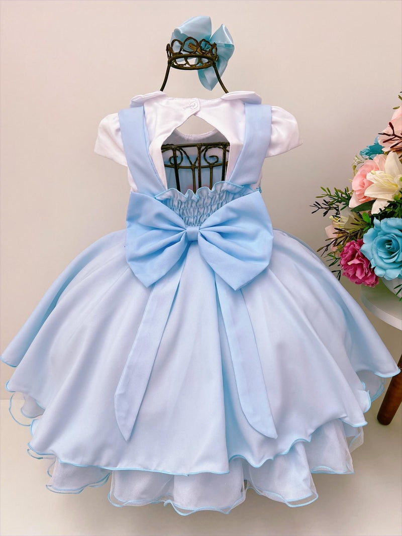 Vestido Infantil Alice no Pais das Maravilhas C/ Laço de Cabelo